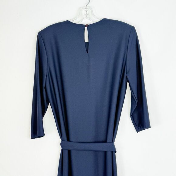 Vintage Antthony Richards Women Navy Blue Midi Dress Tie Waist Size 12 - Picture 13 of 14
